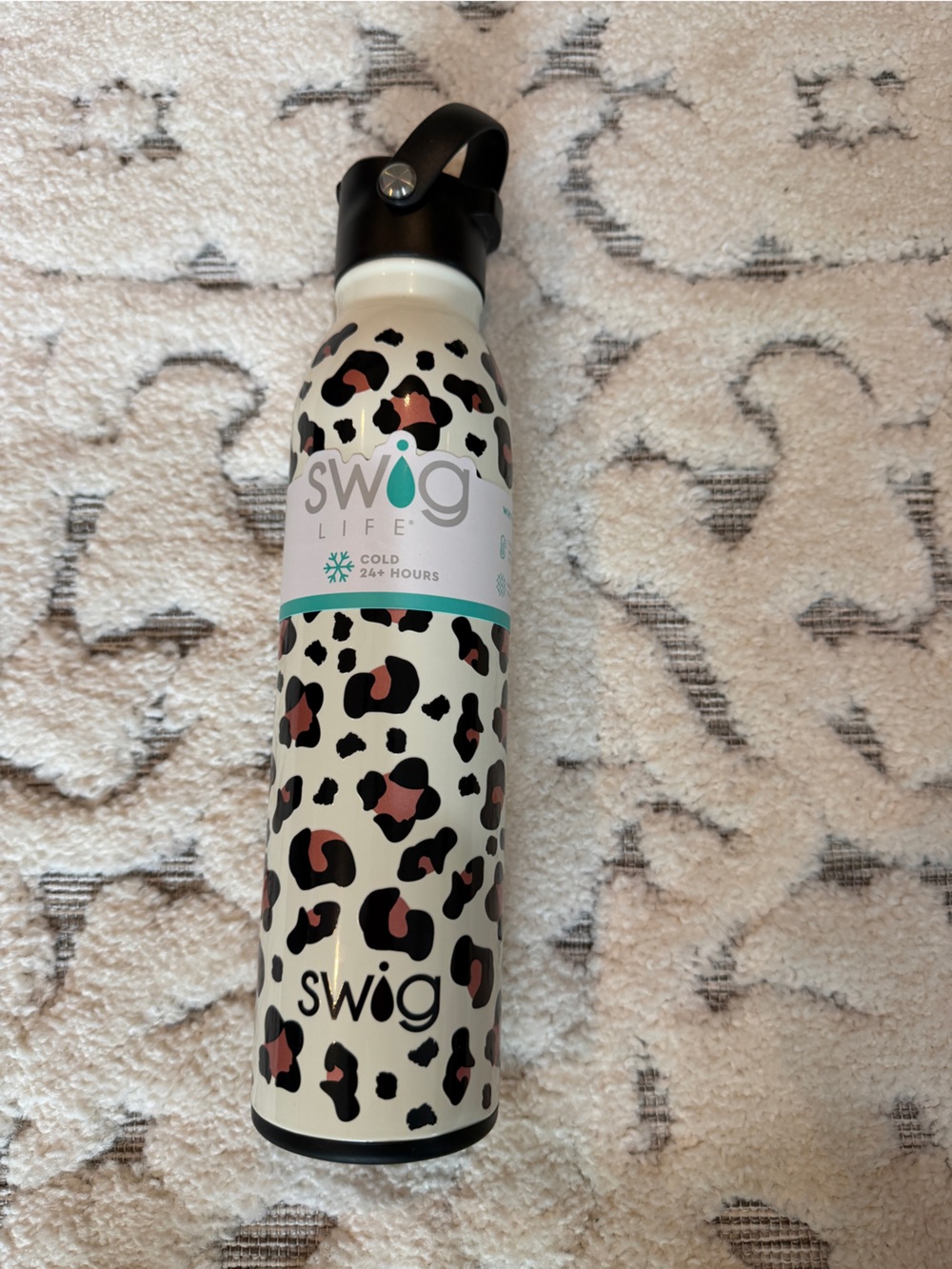 Swig Life Leopard Print Stainless Water Bottle - White Blk tan NEW - 20 oz